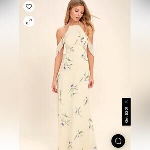 Lulus Tuned In Light Beige Floral Print Maxi Dress Small